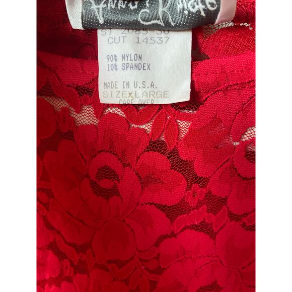 VTG Anna Kriste Red Short Sleeved See Through Floral Lace Top- Size XL - Picture 4 of 4